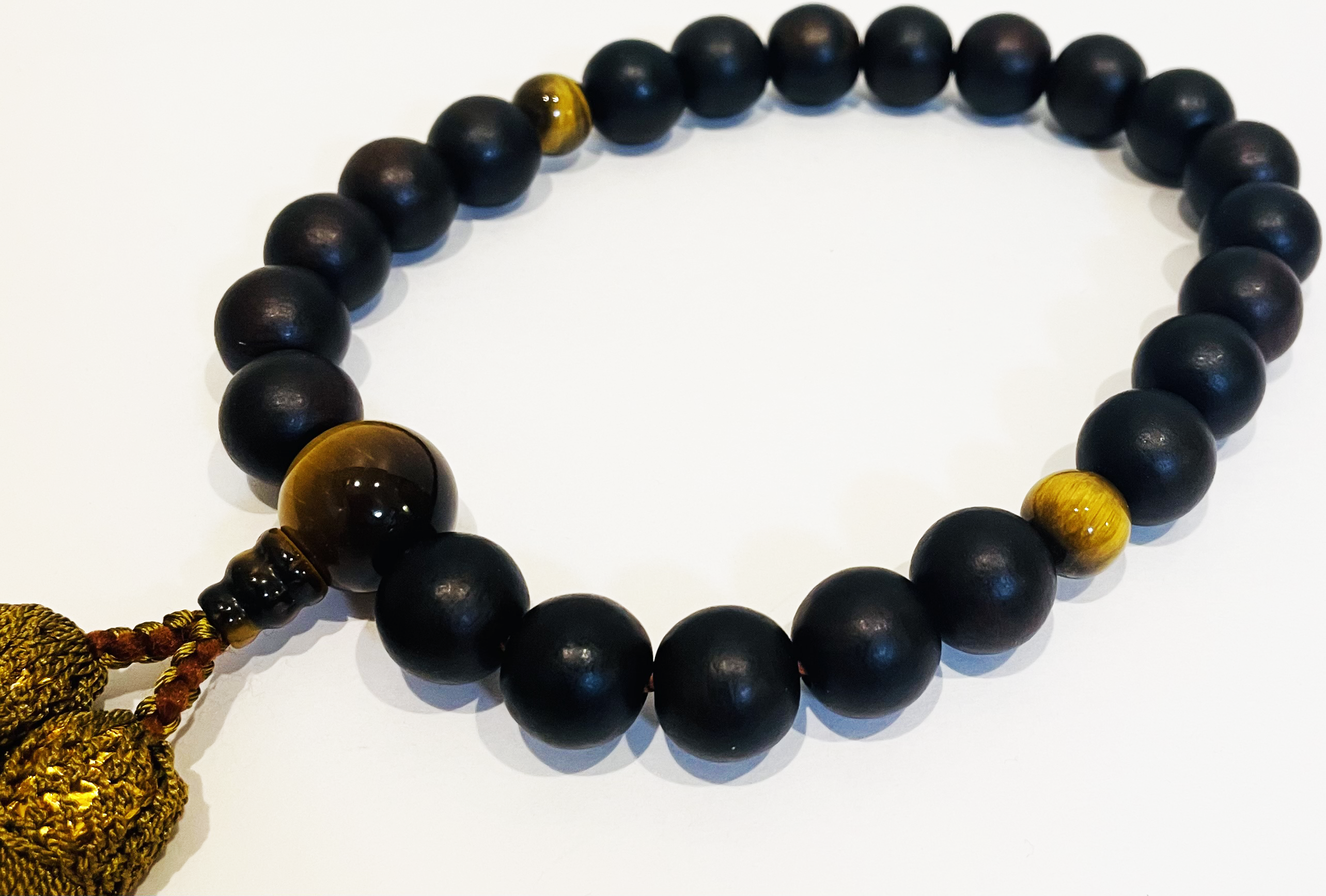 京念珠 男性用 縞黒檀・虎目石 正絹房 念珠袋付 ｜仏具・仏壇の